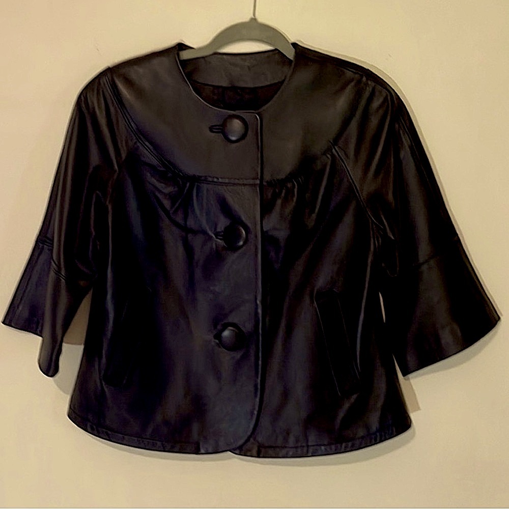 “Terri Lewis” Italian 🇮🇹 Black Leather Jacket. Size: S EUC